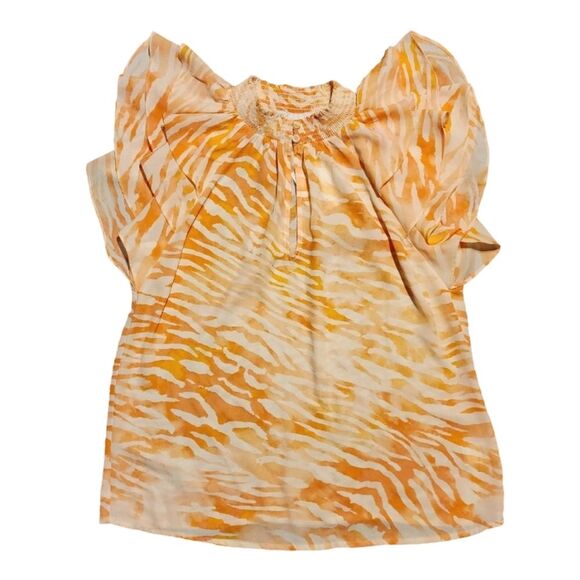 NWT‎ DR2 White and Orange Animal Print Sheer Blouse Women's XS - Picture 1 of 5
